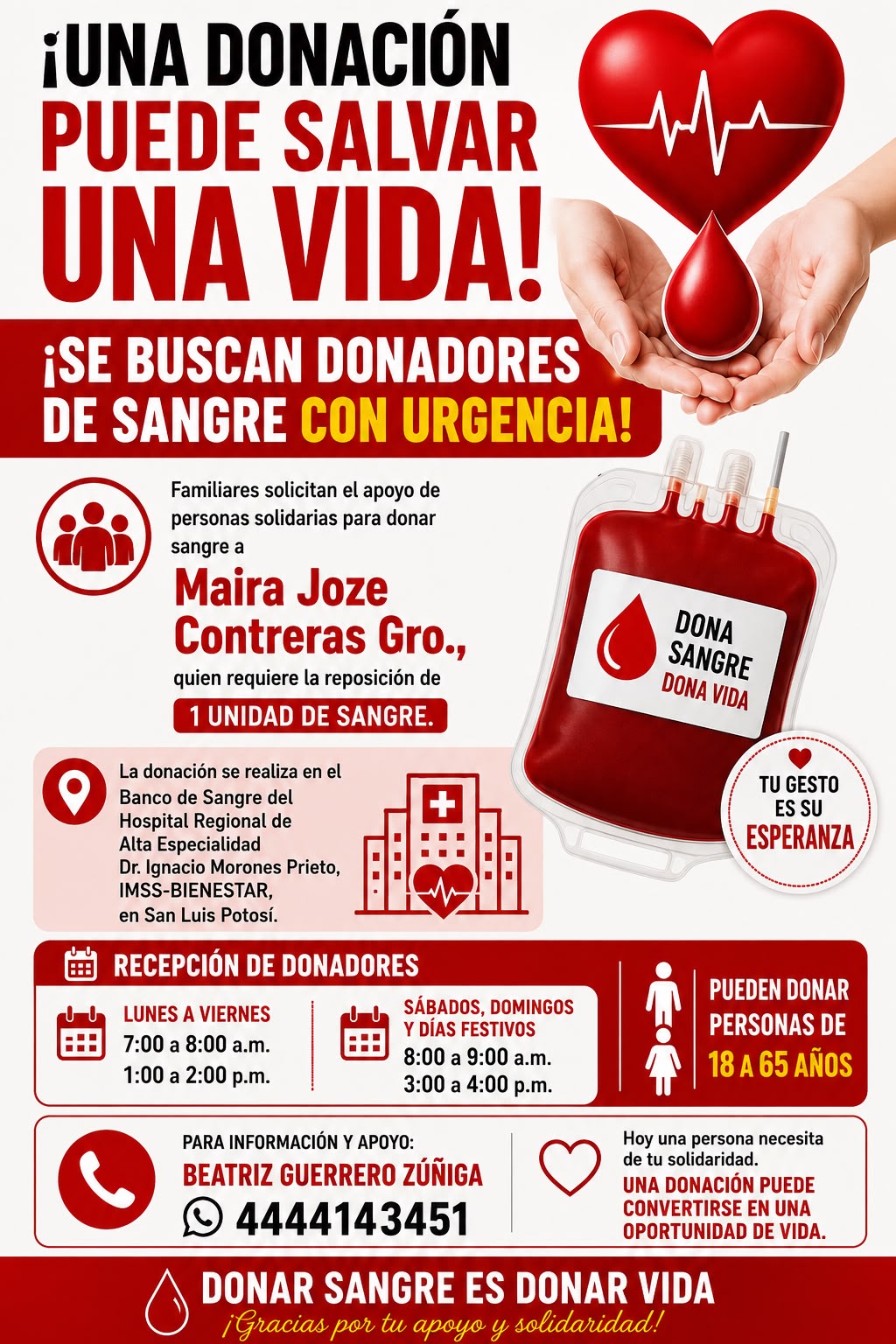 Urgen donadores para Maira Joze Contreras