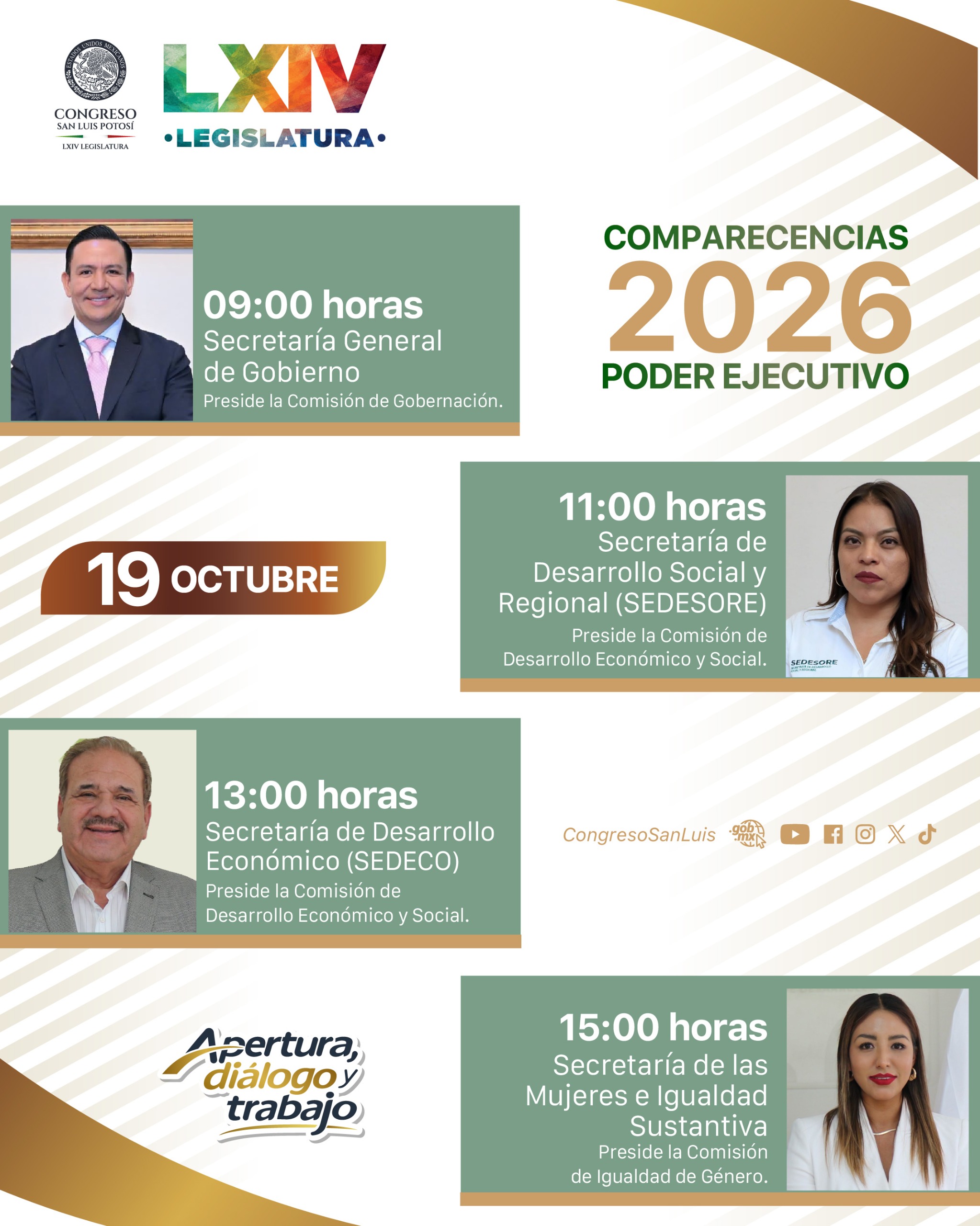 Comparecencias a contrarreloj: Congreso de SLP concentra cuatro secretarías en un solo día